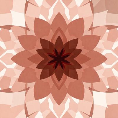 The primary subject of the image is a large, intricate flower design. The setting is a pink background, which adds a warm and vibrant tone to the scene. The visual style is a combination of digital art and illustration, creating a unique and eye-catching pattern. The dominant colors are pink and red, which evoke a sense of warmth and beauty.